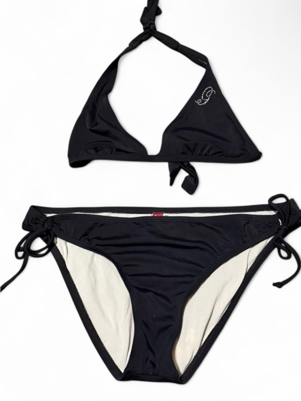 Vintage Y2K Guess Black Rhinestone Bikini Set